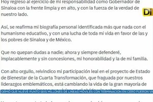 REGRESA ROCHA MOYA A LA GUBERNATURA DE SINALOA