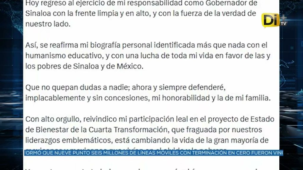 REGRESA ROCHA MOYA A LA GUBERNATURA DE SINALOA
 #Nacional || Rubén Rocha Moya @rochamoya_ anunció que retoma su cargo como gobernador de Sinaloa tras concluir el periodo de licencia solicitada el pasado primero de mayo, reafirmando su compromiso con la ciudadanía. @ivanmercado te informa