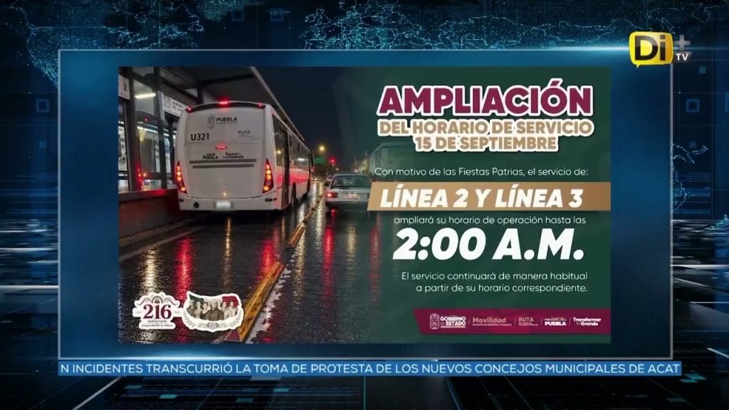 SERVICIO DE TRANSPORTE FUNCIONARÁ HASTA LAS 2:30 POR FIESTAS PATRIAS
 #Puebla || Para los festejos patrios en el Centro Histórico, la Secretaría de Movilidad y Transporte @MTGobPue  implementará un servicio especial nocturno este 15 de septiembre hasta las 02:30 horas, con salidas desde el bulevar 5 de Mayo hacia diversos puntos de la capital y zona metropolitana.@ivanmercado te informa