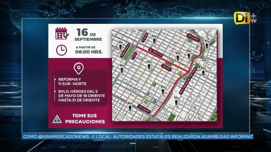 HABRÁ CIERRES VIALES EN EL CENTRO HISTÓRICO POR FIESTAS PÁTRIAS Puebla
 || Por las celebraciones patrias, la policía municipal implementó cierres viales en el Centro Histórico a partir de las 06:00 horas, abarcando el perímetro de la 5 Norte-Sur, 4 Poniente-Oriente, 6 Norte-Sur y 9 Poniente-Oriente. El 16 de septiembre habrá restricciones por el desfile cívico-militar.@ivanmercado te informa